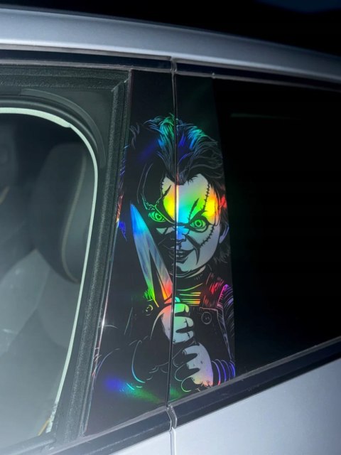Lalka Chucky Holograficzna Naklejka na słupek auta Seria limitowana 50szt